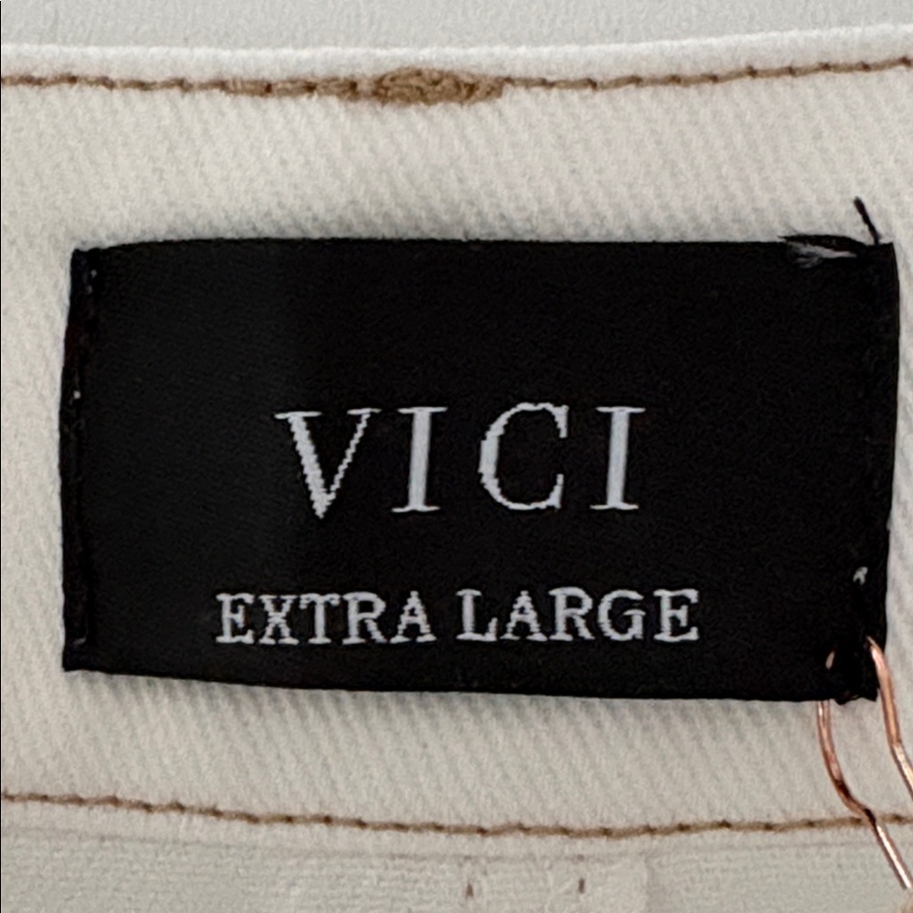 NWT Vici Denim Mini Skirt White/Ivory Exposed Stitching Pockets Boho Size XL - Picture 5 of 9